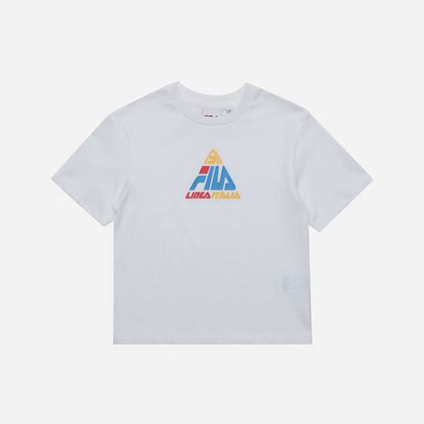 Fila Tričká Detske Biele - Triangle Crew Neck S/S Vypredaj - Slovakia 89672-OMWD